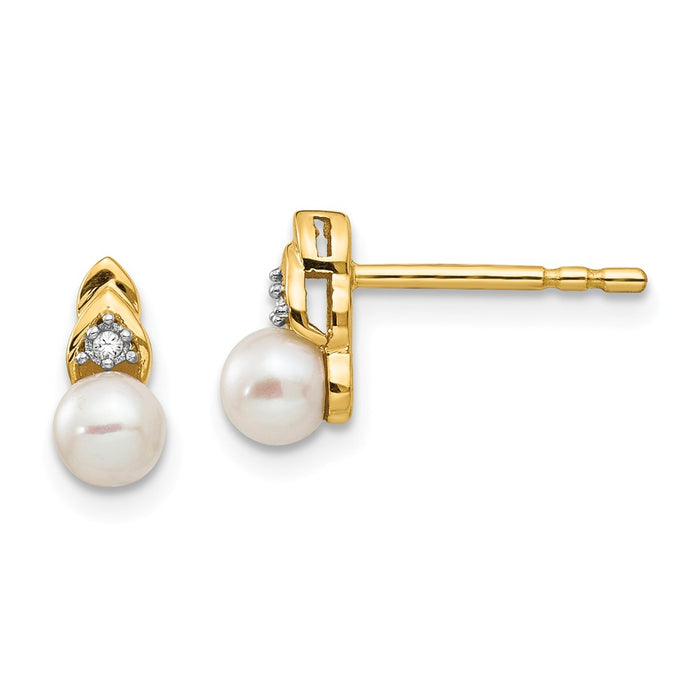 14k Yellow Gold Diamond & Freshwater Cultured Pearl Earrings, 9mm x 4mm
