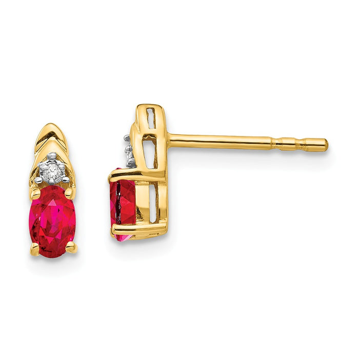 Million Charms 14k Yellow Gold Diamond & Ruby Earrings, 9mm x 4mm