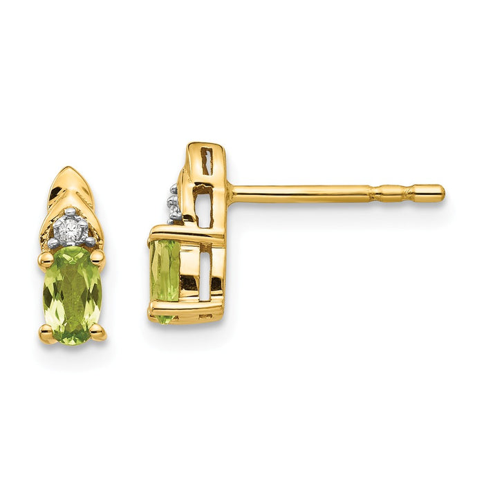 14k Yellow Gold Diamond & Peridot Earrings, 9mm x 4mm