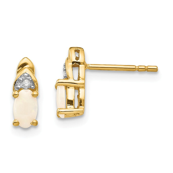 Million Charms 14k Yellow Gold Diamond & Opal Earrings, 9mm x 4mm