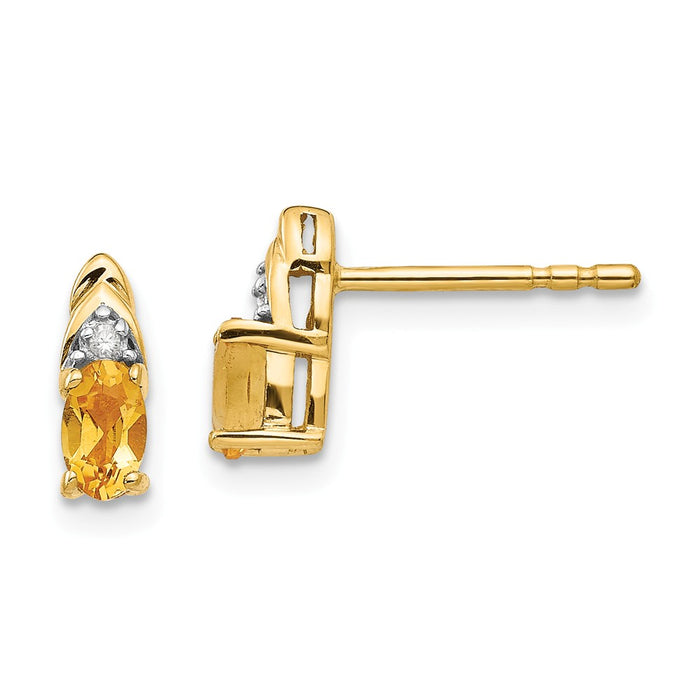 Million Charms 14k Yellow Gold Diamond & Citrine Earrings, 9mm x 4mm