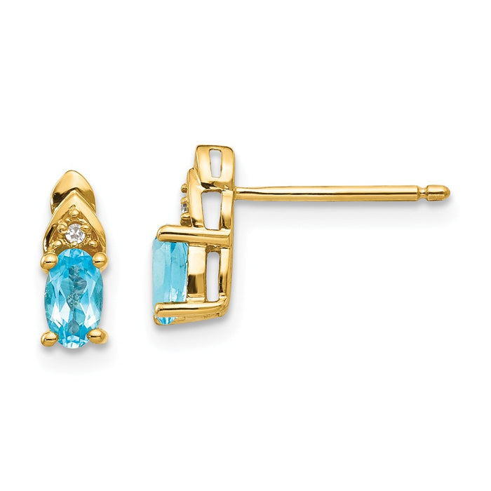 Million Charms 14k Yellow Gold Diamond & Blue Topaz Earrings, 9mm x 4mm