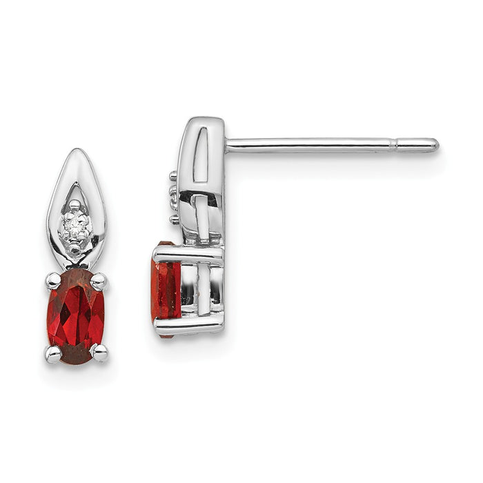 Million Charms 14k White Gold Garnet Diamond Earring, 12mm x 3mm