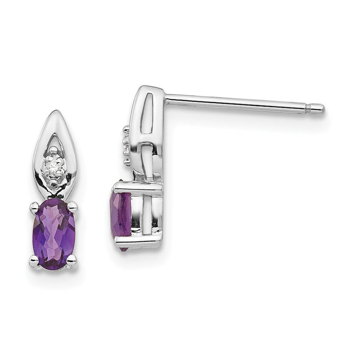 Million Charms 14k White Gold Amethyst Diamond Earring, 12mm x 3mm