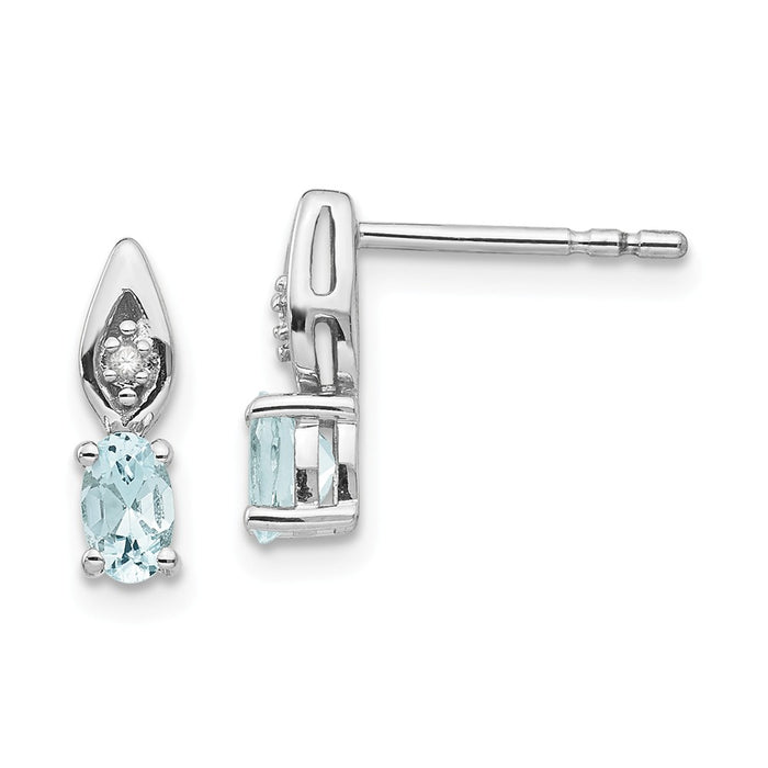 Million Charms 14k White Gold Aquamarine Diamond Earring, 12mm x 3mm
