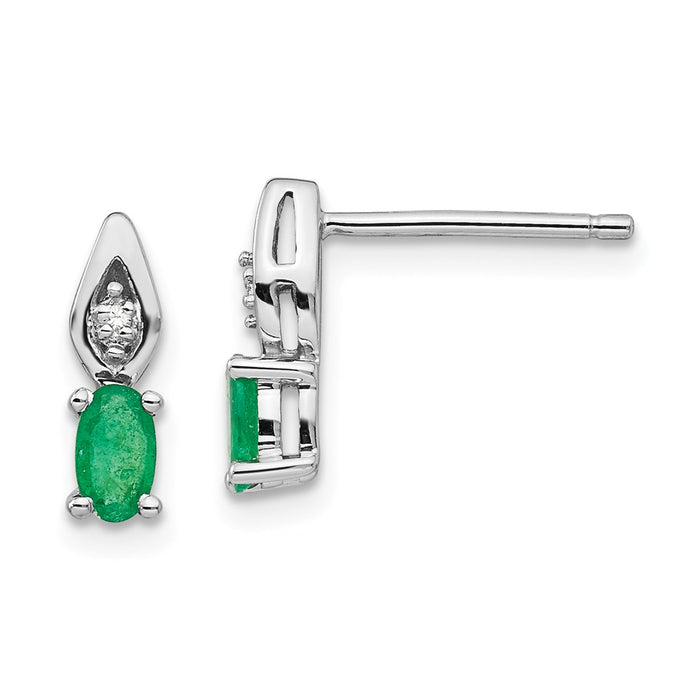14k White Gold Emerald Diamond Earring, 12mm x 3mm