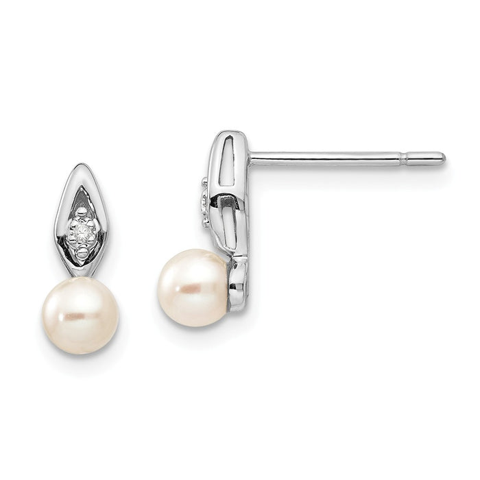 14k White Gold Genuine Freshwater Cultured Pearl Diamond Earring, 12mm x 5mm