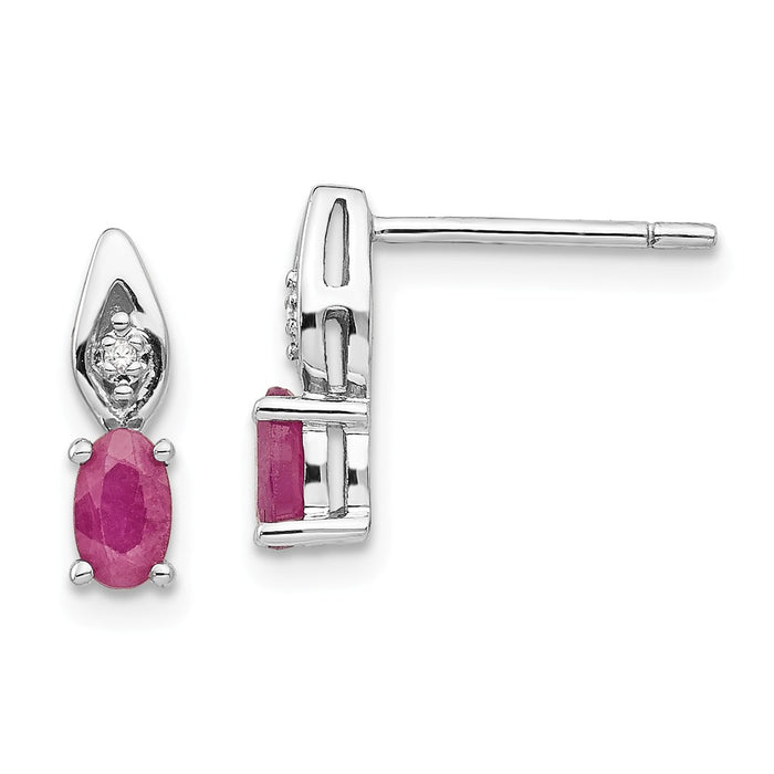 Million Charms 14k White Gold Ruby Diamond Earring, 12mm x 3mm