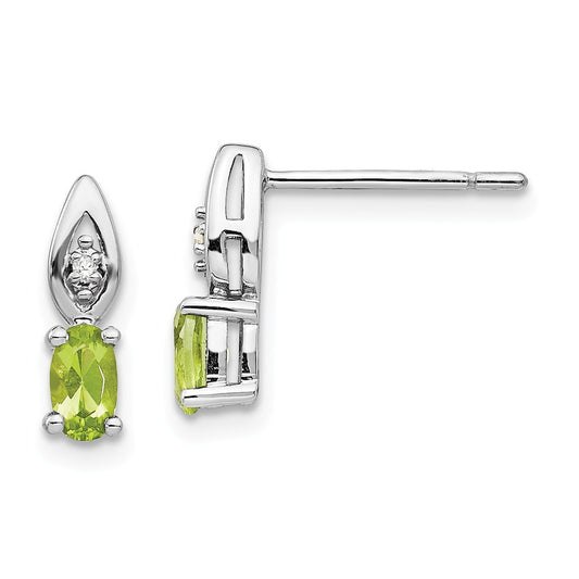 14k White Gold Peridot Diamond Earring, 12mm x 3mm