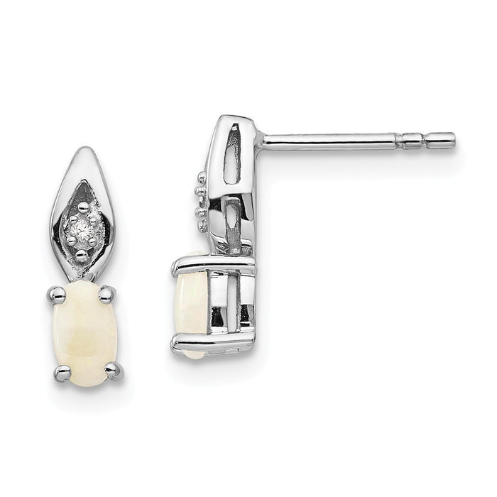 Million Charms 14k White Gold Opal Diamond Earring, 12mm x 3mm