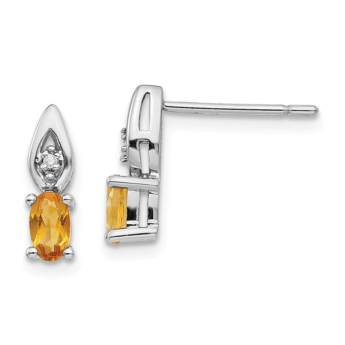 Million Charms 14k White Gold Citrine Diamond Earring, 12mm x 3mm