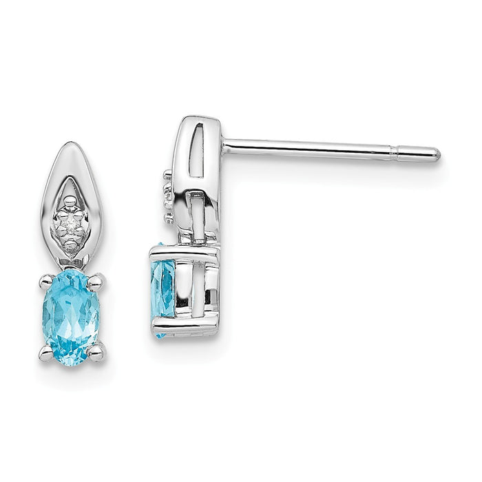 Million Charms 14k White Gold Blue Topaz Diamond Earring, 12mm x 3mm