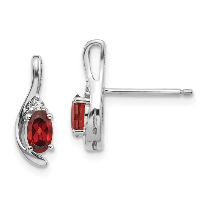 Million Charms 14k White Gold Garnet Diamond Earring, 14mm x 5mm