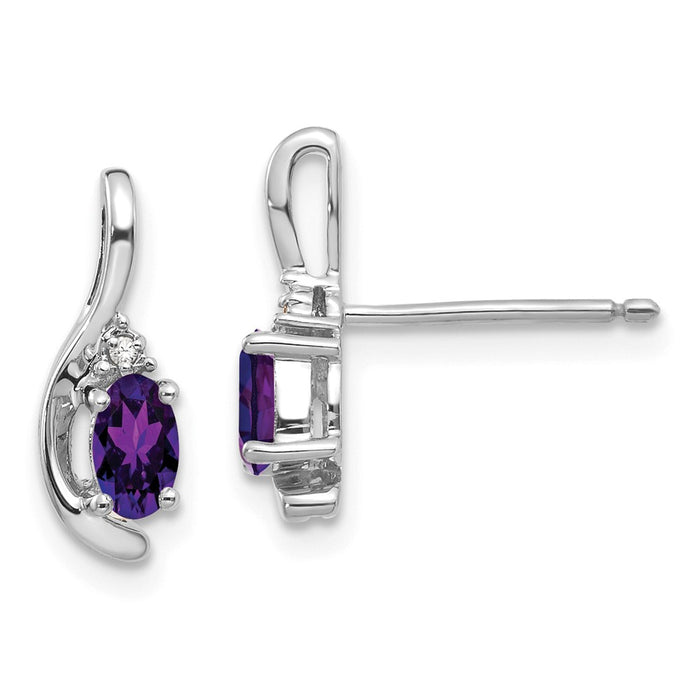 Million Charms 14k White Gold Amethyst Diamond Earring, 14mm x 5mm