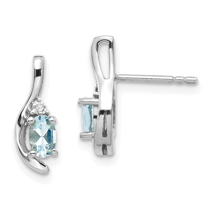 Million Charms 14k White Gold Aquamarine Diamond Earring, 14mm x 5mm