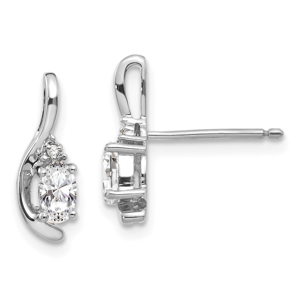 Million Charms 14k White Gold White Topaz Diamond Earring, 14mm x 5mm