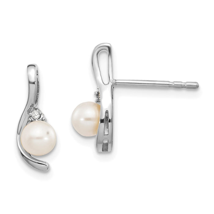 14k White Gold Genuine Freshwater Cultured Pearl Diamond Earring, 14mm x 7mm