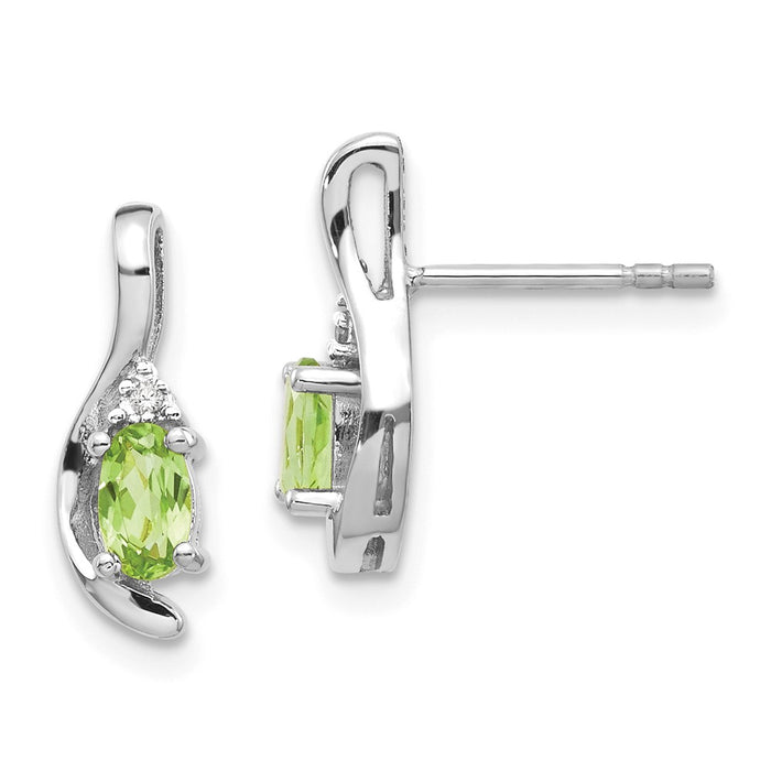 14k White Gold Peridot Diamond Earring, 14mm x 5mm