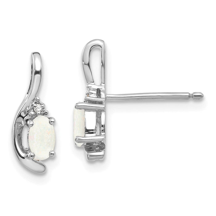 Million Charms 14k White Gold Opal Diamond Earring, 14mm x 5mm