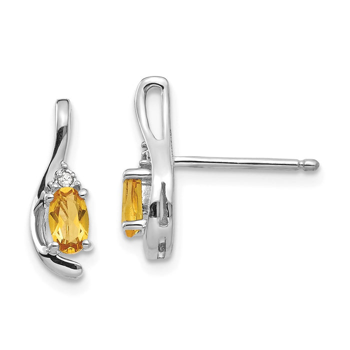Million Charms 14k White Gold Citrine Diamond Earring, 14mm x 5mm