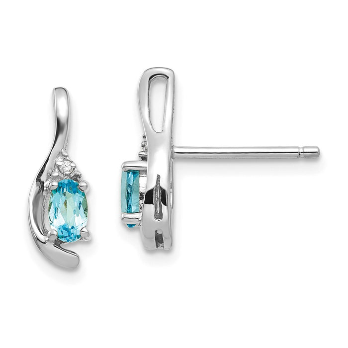 Million Charms 14k White Gold Blue Topaz Diamond Earring, 14mm x 5mm