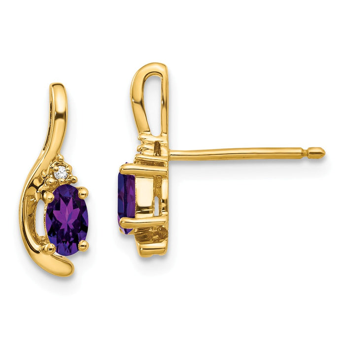 Million Charms 14k Yellow Gold Diamond & Amethyst Earrings, 14mm x 5mm