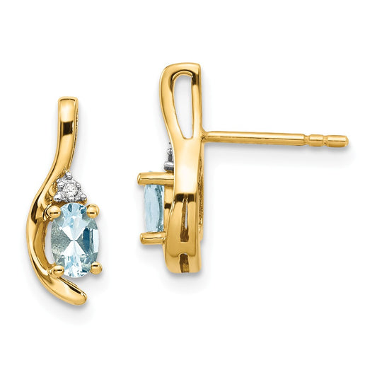 Million Charms 14k Yellow Gold Diamond & Aquamarine Earrings, 14mm x 5mm