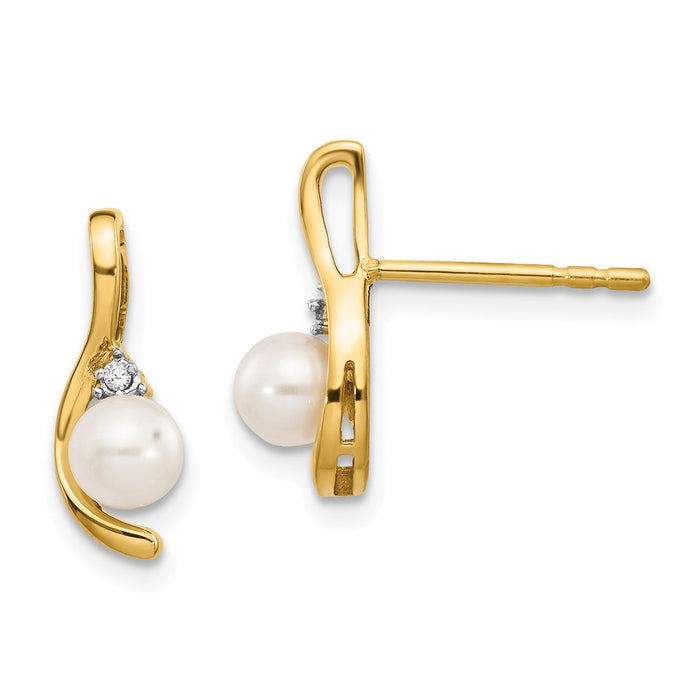 14k Yellow Gold Diamond & Freshwater Cultured Pearl Earrings, 14mm x 5mm
