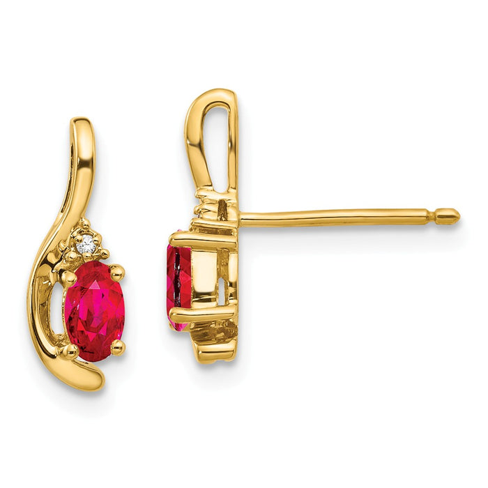 Million Charms 14k Yellow Gold Diamond & Ruby Earrings, 14mm x 5mm