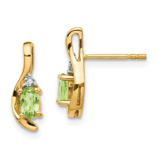 14k Yellow Gold Diamond & Peridot Earrings, 14mm x 5mm