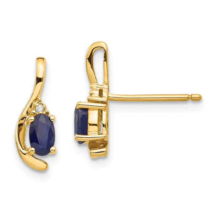 Million Charms 14k Yellow Gold Diamond & Sapphire Earrings, 14mm x 5mm