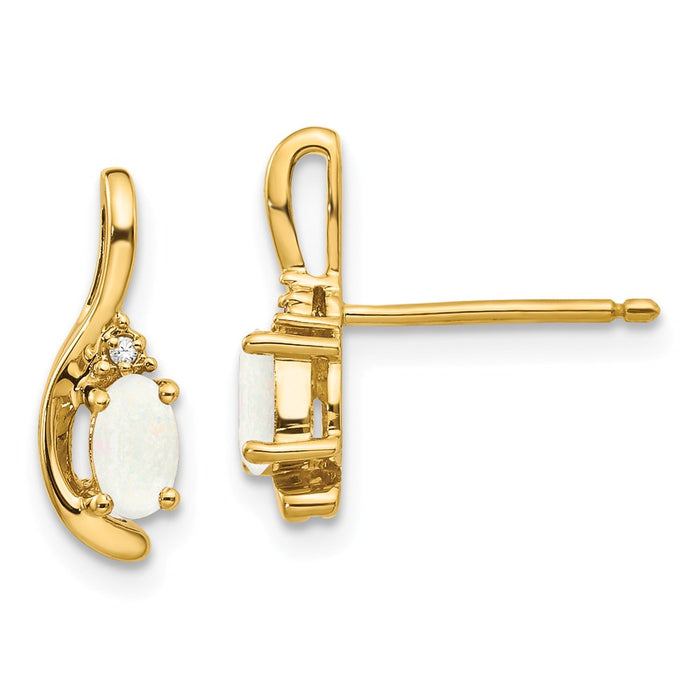 Million Charms 14k Yellow Gold Diamond & Opal Earrings, 14mm x 5mm