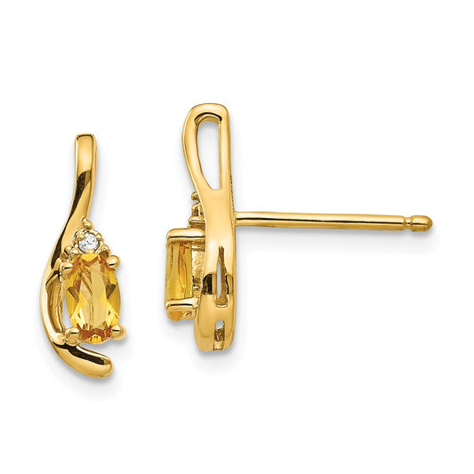 Million Charms 14k Yellow Gold Diamond & Citrine Earrings, 14mm x 5mm
