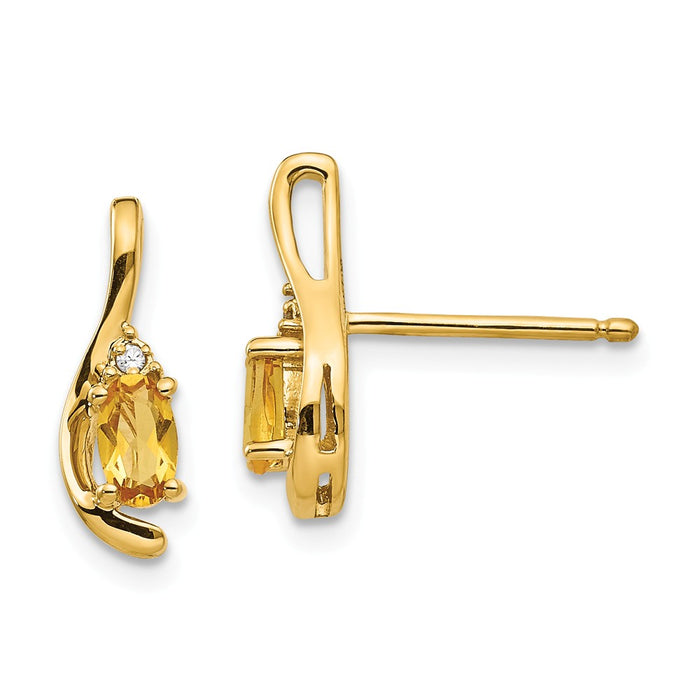 Million Charms 14k Yellow Gold Diamond & Citrine Earrings, 14mm x 5mm