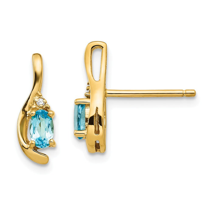 Million Charms 14k Yellow Gold Diamond & Blue Topaz Earrings, 14mm x 5mm