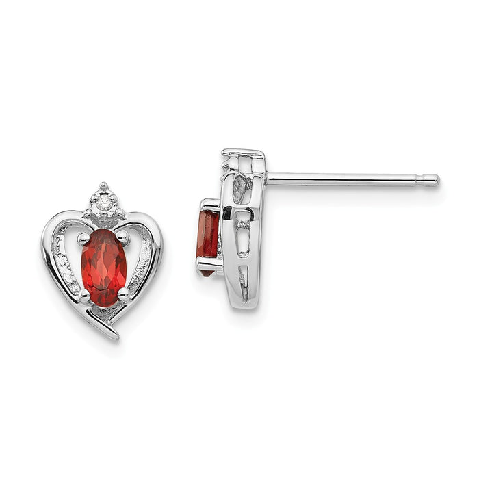 Million Charms 14k White Gold Garnet Diamond Earring, 17mm x 10mm