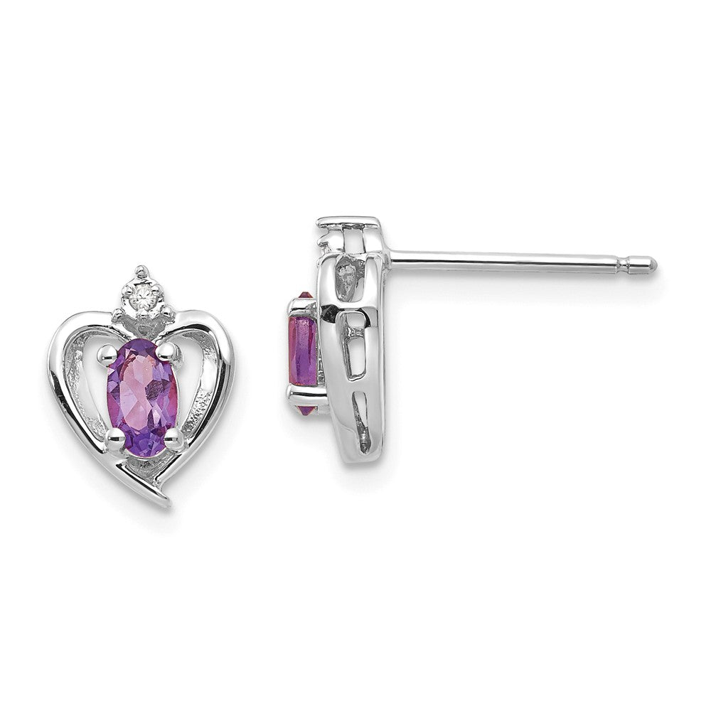 Million Charms 14k White Gold Amethyst Diamond Earring, 17mm x 10mm