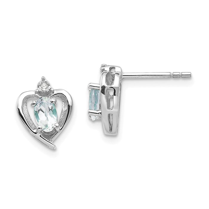 Million Charms 14k White Gold Aquamarine Diamond Earring, 17mm x 10mm