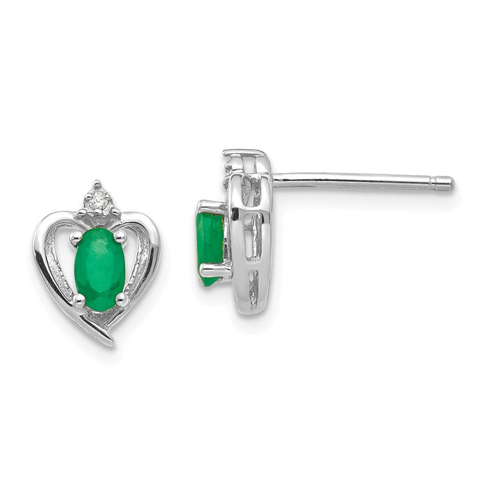 14k White Gold Emerald Diamond Earring, 17mm x 10mm