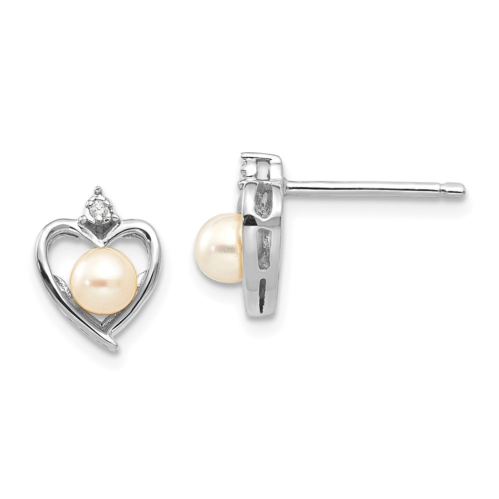14k White Gold Genuine Freshwater Cultured Pearl Diamond Earring, 17mm x 10mm