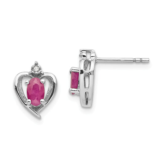 Million Charms 14k White Gold Ruby Diamond Earring, 17mm x 10mm