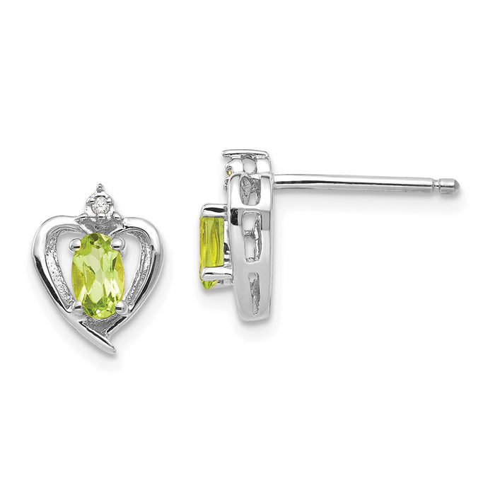 14k White Gold Peridot Diamond Earring, 17mm x 10mm