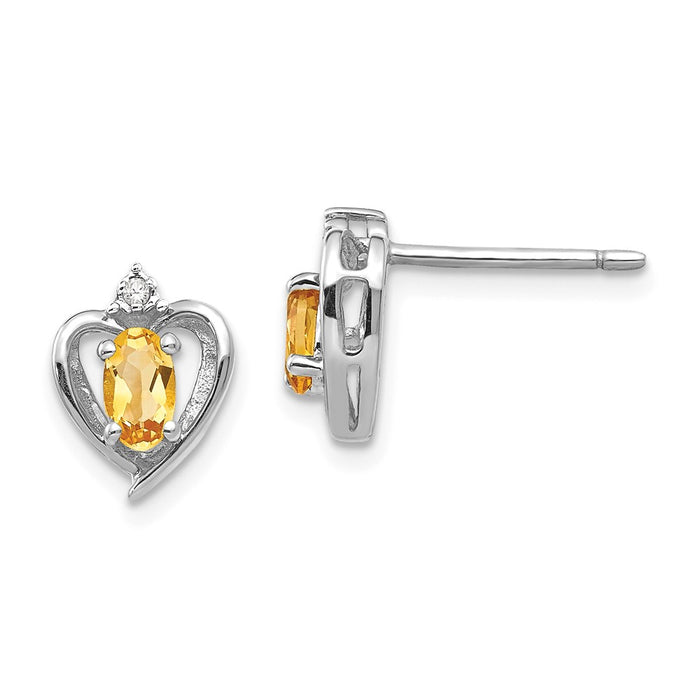 Million Charms 14k White Gold Citrine Diamond Earring, 17mm x 10mm