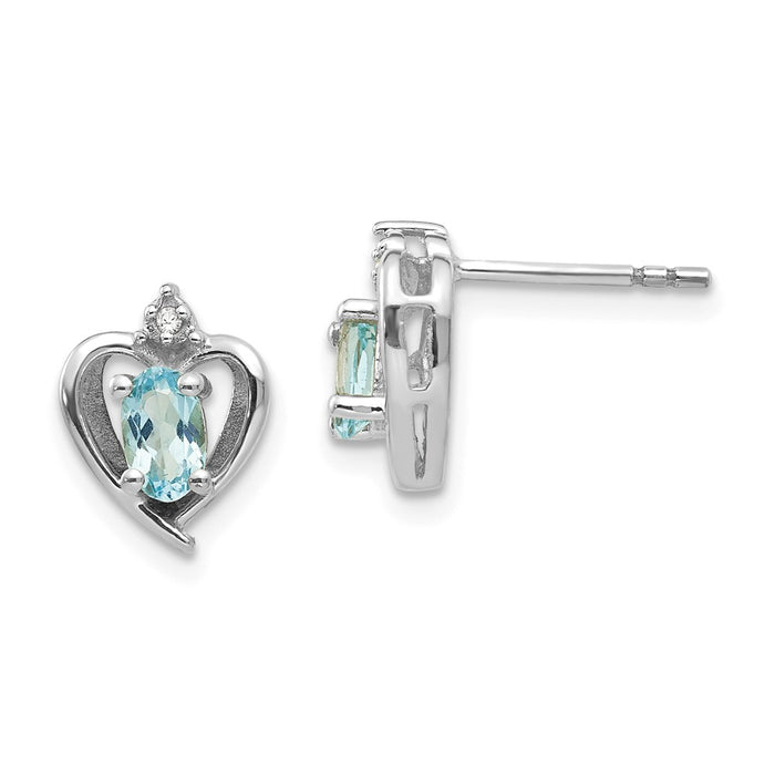 Million Charms 14k White Gold Blue Topaz Diamond Earring, 17mm x 10mm