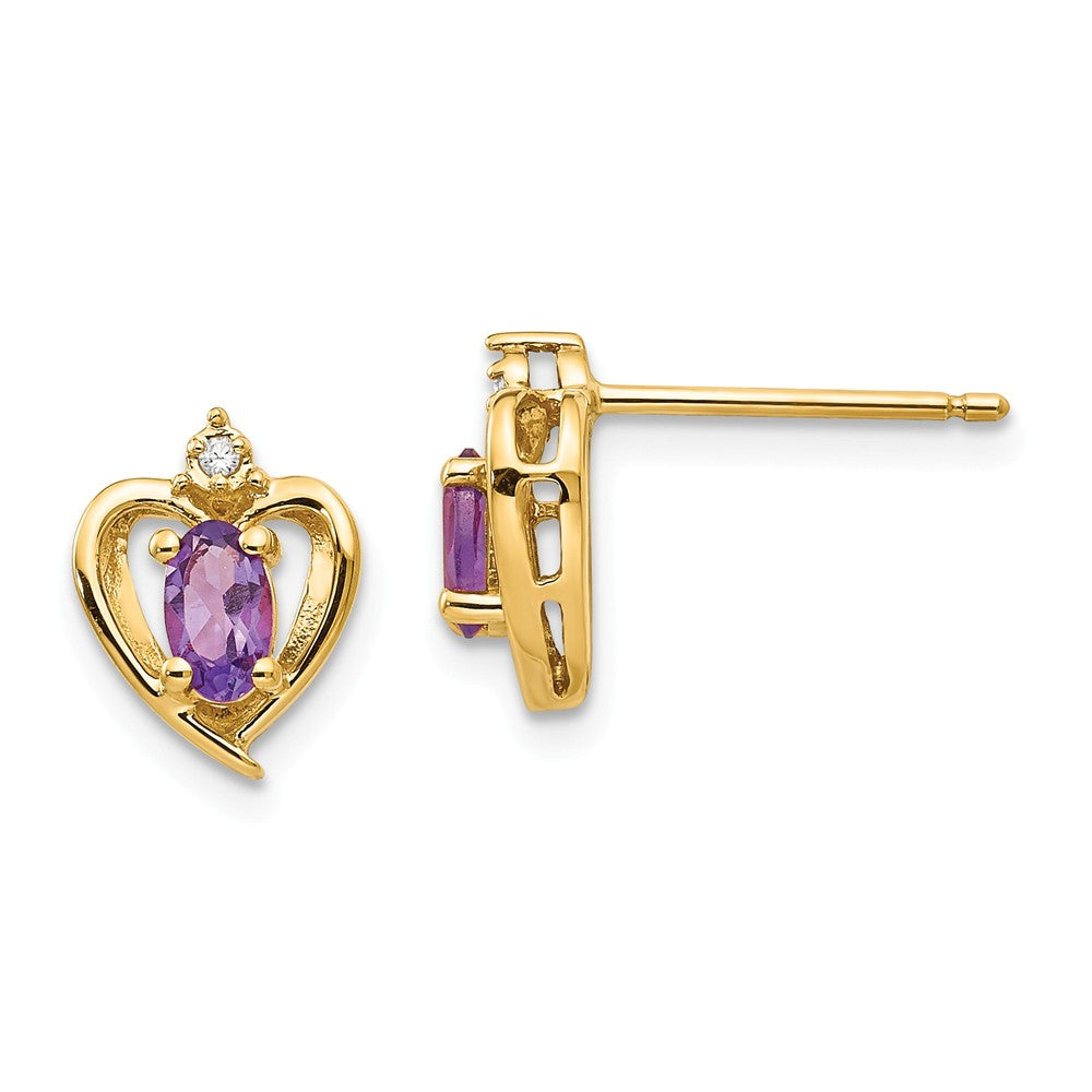 Million Charms 14k Yellow Gold Diamond & Amethyst Earrings, 17mm x 10mm