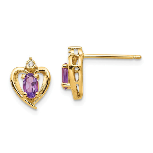 Million Charms 14k Yellow Gold Diamond & Amethyst Earrings, 17mm x 10mm