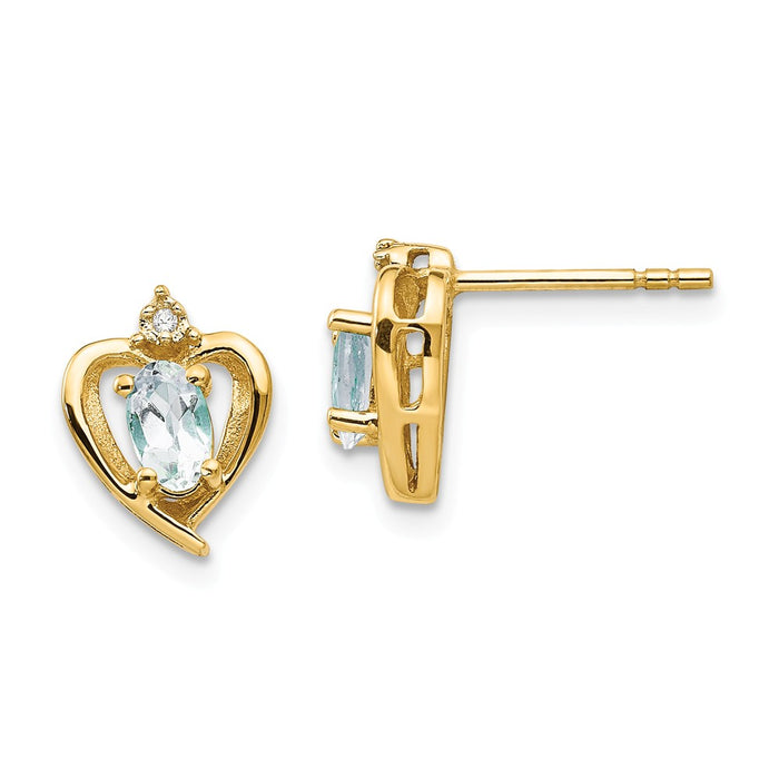 Million Charms 14k Yellow Gold Diamond & Aquamarine Earrings, 17mm x 10mm