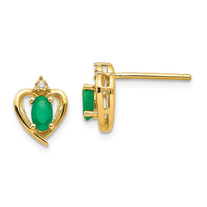 10k Yellow Gold Diamond & Emerald Earrings, 10mm x 8mm
