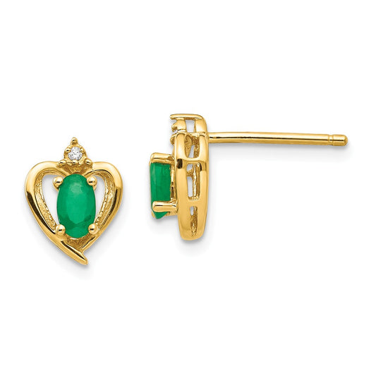 14k Yellow Gold Diamond & Emerald Earrings, 17mm x 10mm