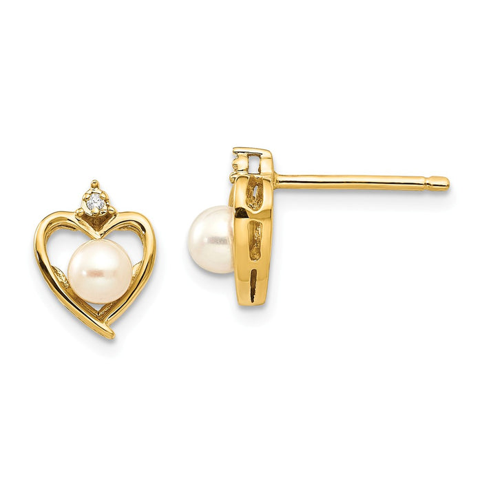 14k Yellow Gold Diamond & Freshwater Cultured Pearl Earrings, 17mm x 10mm